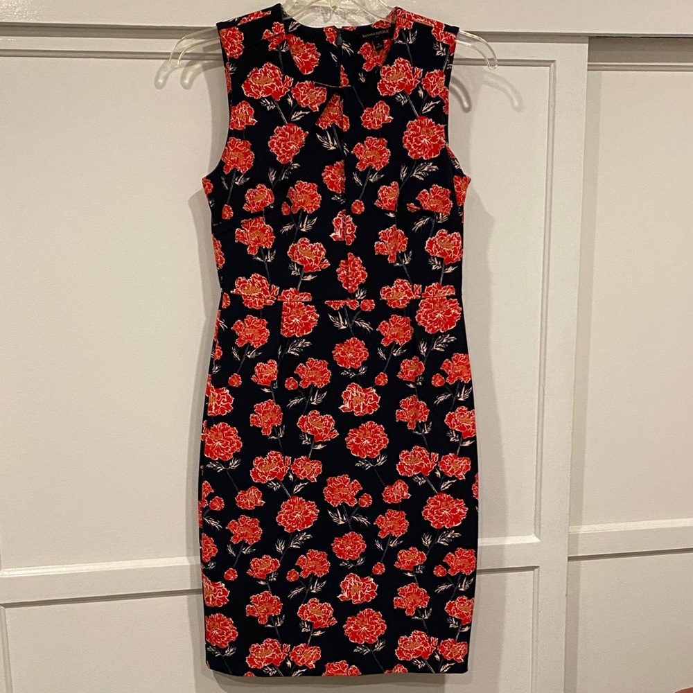 Banana Republic Floral Sleeveless Dress - Navy and Red